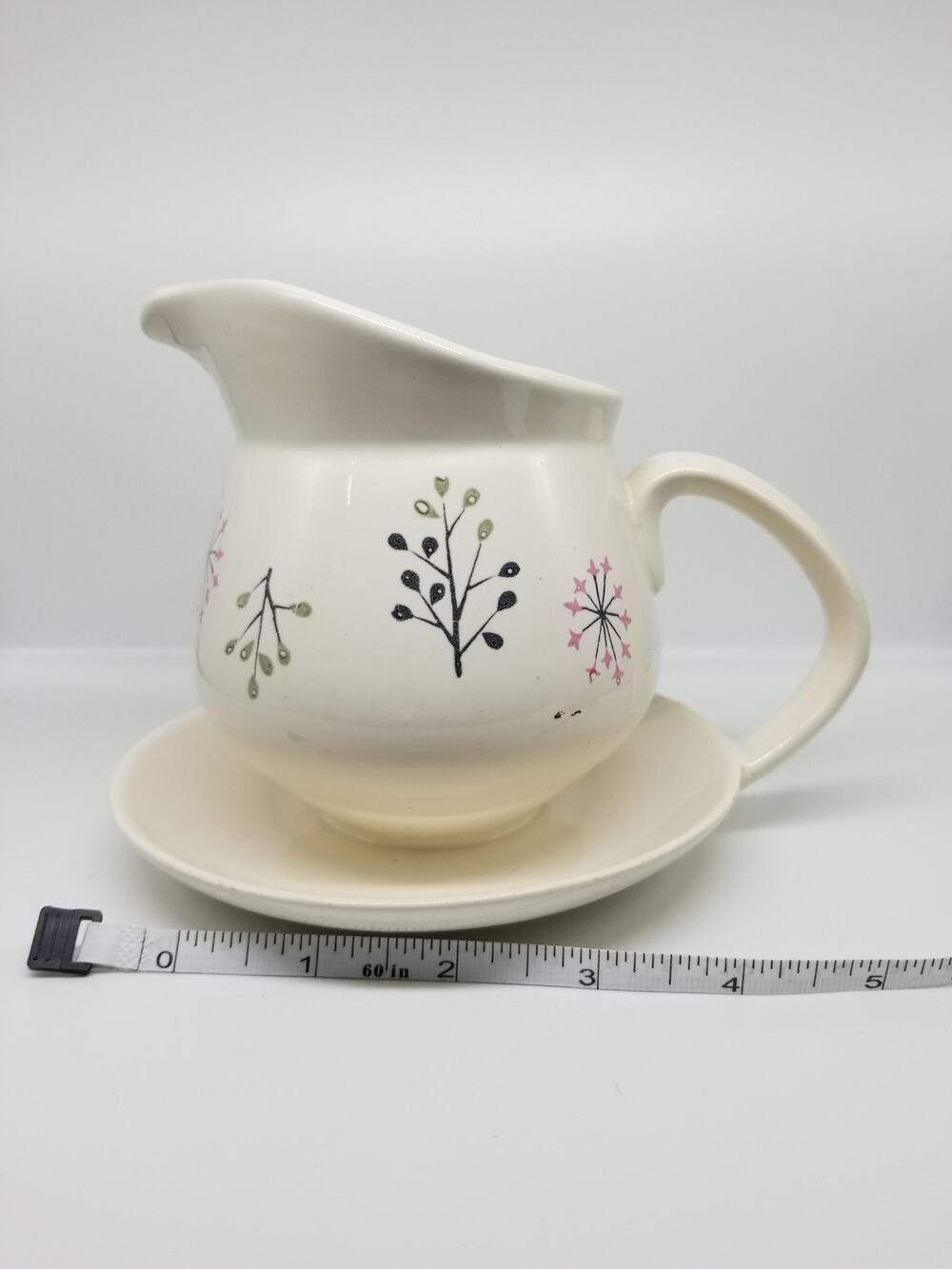 1954 Franciscan "Echo" Pattern Gravy Boat / Creamer Attached Saucer